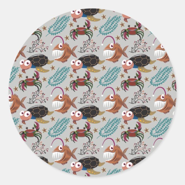 Sticker Rond Motif d'animaux aquatiques | vie sous-marine en me (Devant)