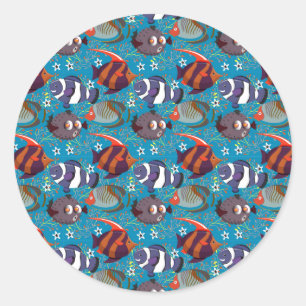Sticker Rond Motif d'animaux aquatiques vie sous-marine océan