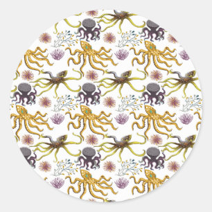 Sticker Rond Motif d'animaux aquatiques   vie sous-marine océan