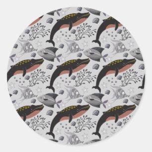Sticker Rond Motif d'animaux aquatiques   vie sous-marine océan