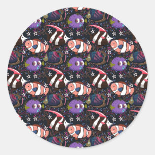 Sticker Rond Motif d'animaux aquatiques   vie sous-marine océan