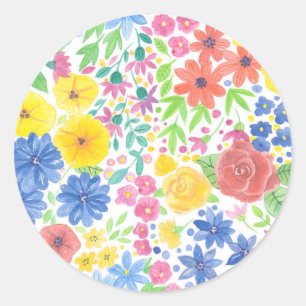 Sticker Rond Motif d'aquarelle florale