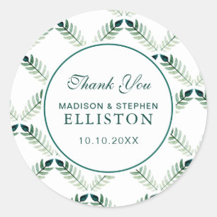 Sticker Rond Motif d'aquarelle végétale verte   MERCI