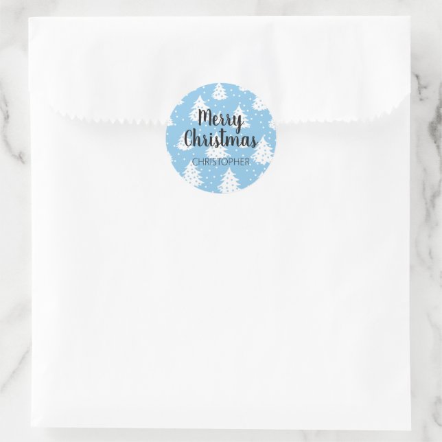 Sticker Rond Motif d'arbre de Noël bleu blanc (Sac)