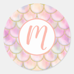 Sticker Rond Motif de balance de sirène Pastel Iridescente