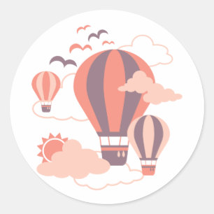 Sticker Rond Motif de ballon à air chaud rose