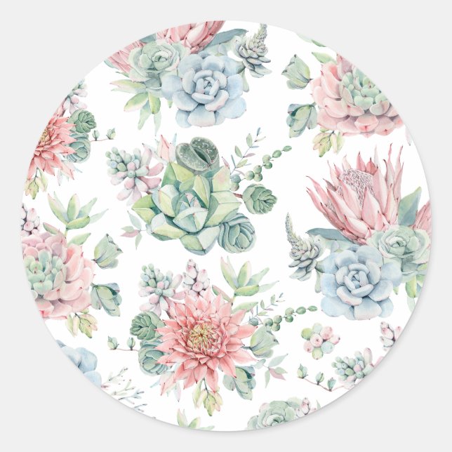 Sticker Rond Motif de cactus et de succulente à l'aquarelle pas (Devant)