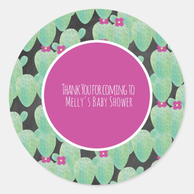 Sticker Rond Motif de cactus rose pour remerciement de verdure (Devant)