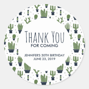 Sticker Rond Motif de cactus vert foncé Anniversaire Merci