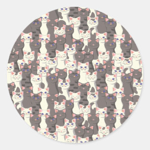 Sticker Rond Motif de chats blancs et gris