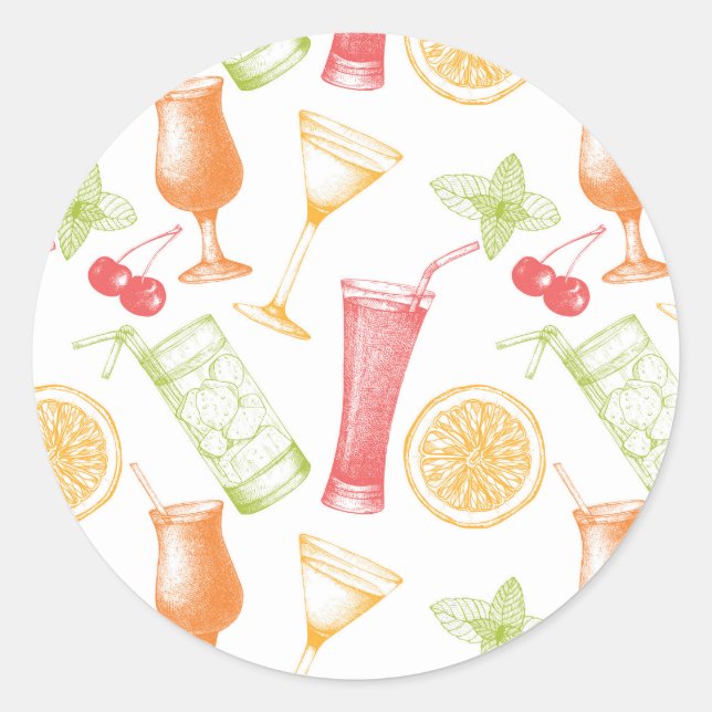Sticker Rond Motif de cocktails esquissé (Devant)