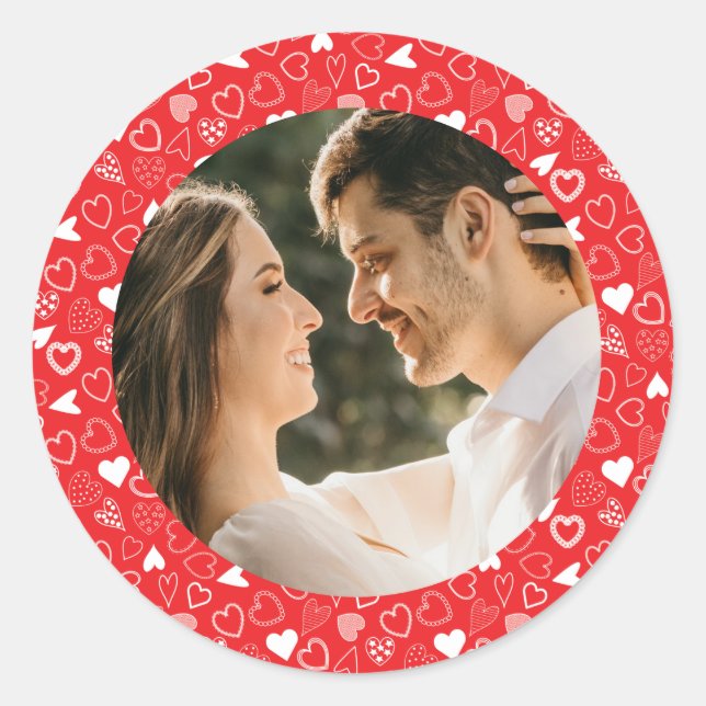 Sticker Rond Motif de coeur photo personnalisé (Devant)