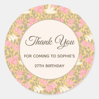 Sticker Rond Motif de colombe florale rose pastel