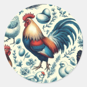 Sticker Rond Motif de coq de ferme Retro