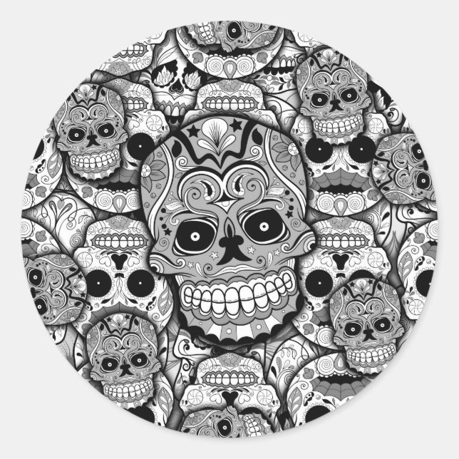 Sticker Rond Motif de crânes de sucre (Devant)