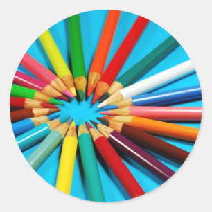 Sticker Rond Motif de crayons colorés