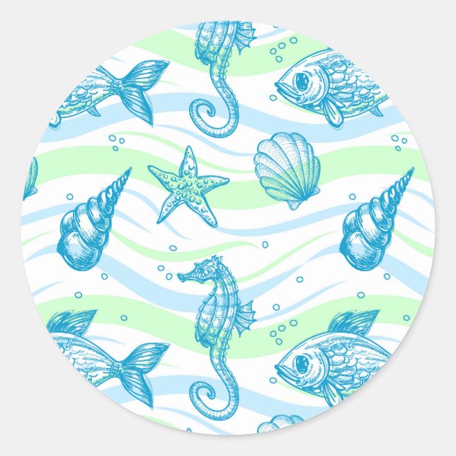 Sticker Rond Motif de croquis marine (Devant)