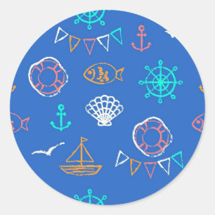 Sticker Rond Motif de dessin de calque nautique 1