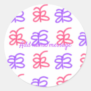 Sticker Rond Motif de doodle de papillon rose violet ajouter le