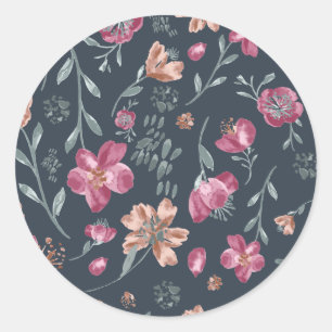 Sticker Rond Motif de fleurs d'automne rouge et marron vintage