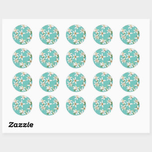 Sticker Rond Motif de fleurs de citron d'été sur turquoise