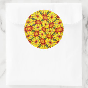 Sticker Rond Motif de fleurs d'or