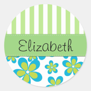 Sticker Rond Motif De Fleurs, Grandes Vertes, Votre Nom