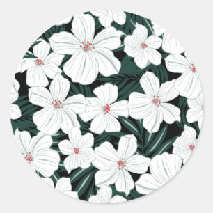 Sticker Rond Motif de fleurs tropical blanc