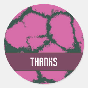 Sticker Rond Motif de fourrure de girafe rose Merci