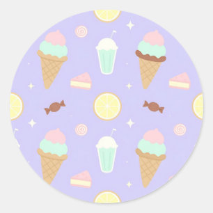 Sticker Rond Motif de friandises de glace Kawaii