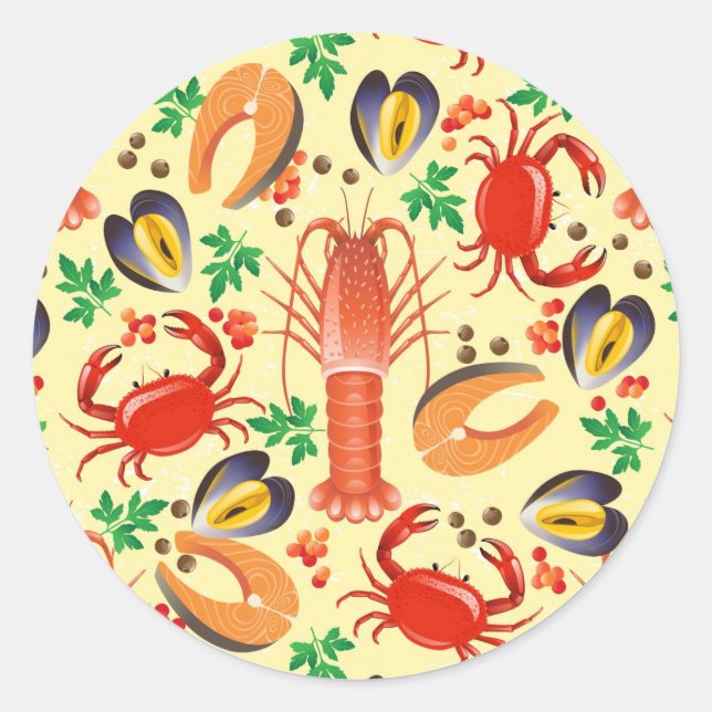 Sticker Rond Motif de fruits de mer (Devant)