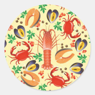 Sticker Rond Motif de fruits de mer