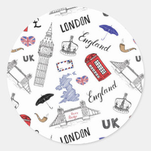 Sticker Rond Motif de griffonnages de ville de Londres