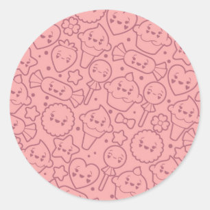 Sticker Rond Motif de Kawaii avec les gâteaux mignons