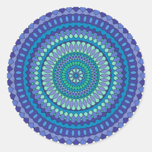 Sticker Rond Motif de mandala bleu turquoise et turquoise