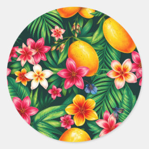 Sticker Rond Motif de Mango Tropical et feuille de palme