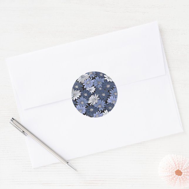 Sticker Rond Motif de marguerite bleu et blanc (Enveloppe)