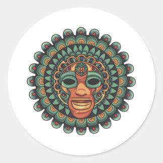Sticker Rond Motif de masque Aztec