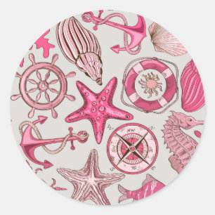 Sticker Rond Motif de mer rose