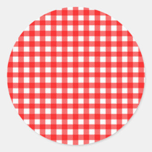 Sticker Rond Motif de nappes à carreaux rouge et blanc