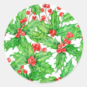 Sticker Rond Motif de Noël à l'aquarelle de baie blanche