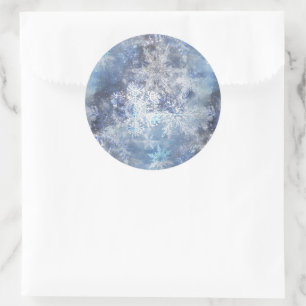 Sticker Rond Motif de Noël bleu texturé de glace et de neige
