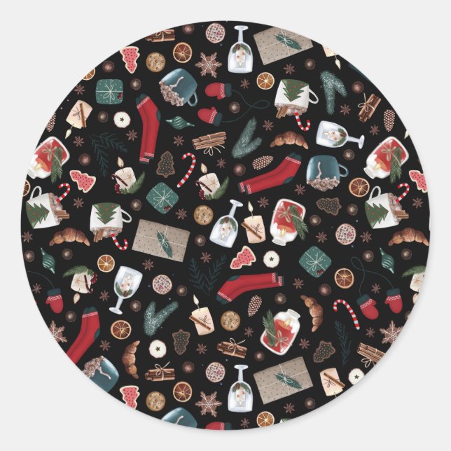 Sticker Rond Motif de Noël Dark Hygge (Devant)