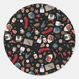 Sticker Rond Motif de Noël Dark Hygge