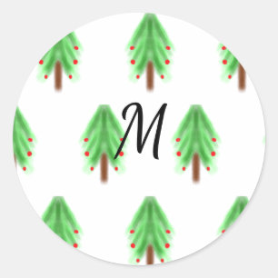 Sticker Rond Motif de Noël simple aquarelle ajouter monogramme