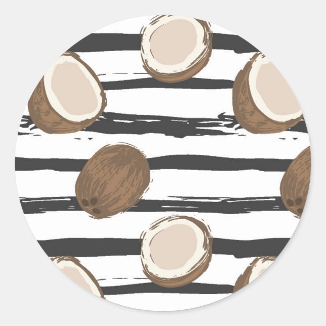 Sticker Rond Motif de noix de coco sur Grunge Stripes (Devant)