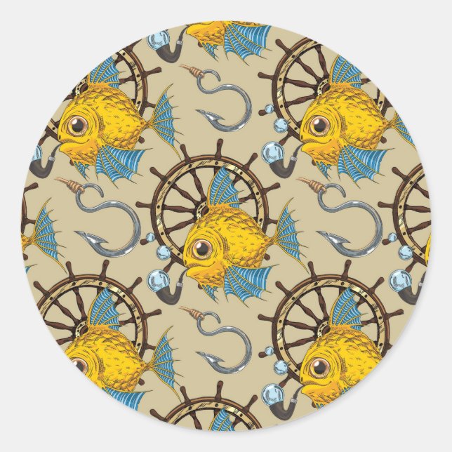 Sticker Rond Motif de poisson du capitaine de mer (Devant)