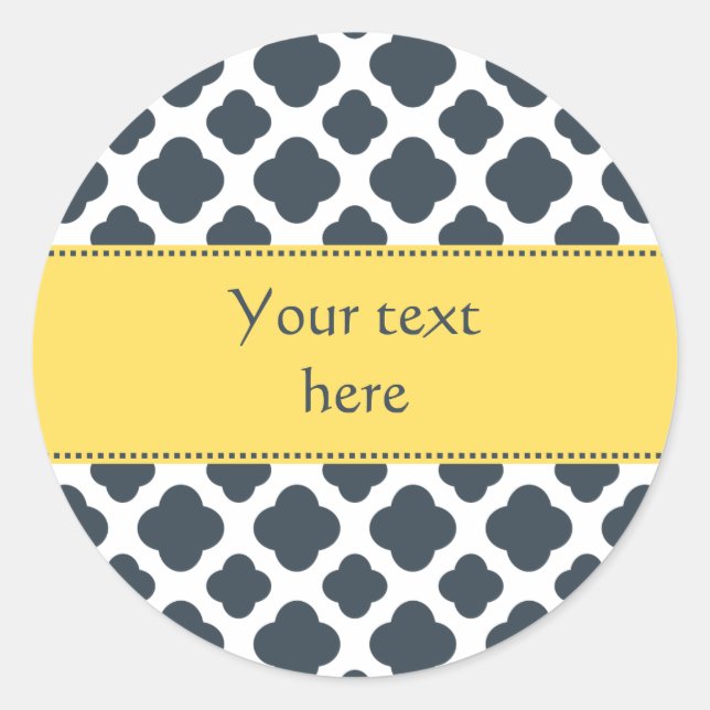 Sticker Rond Motif de quatrefoil blanc, blanc et jaune (Devant)