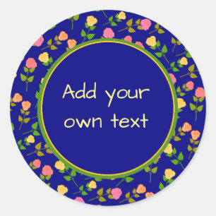 Sticker Rond Motif de rose bleue jolie avec texte personnalisé