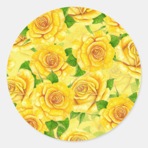 Sticker Rond Motif de rose d'aquarelle jaune